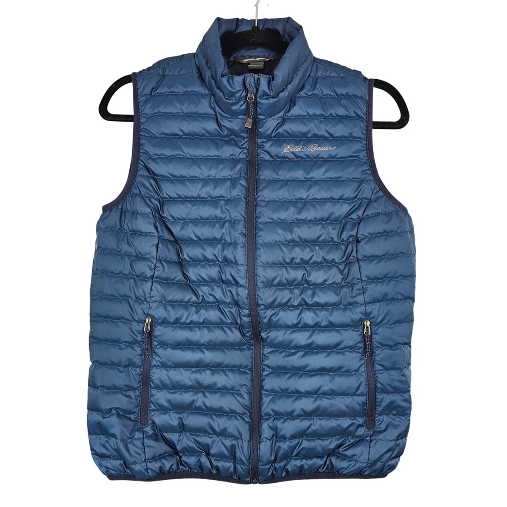 Eddie Bauer EB650 Blue Down Puffer Vest Womens Small Quilted Full Zip Outdoor